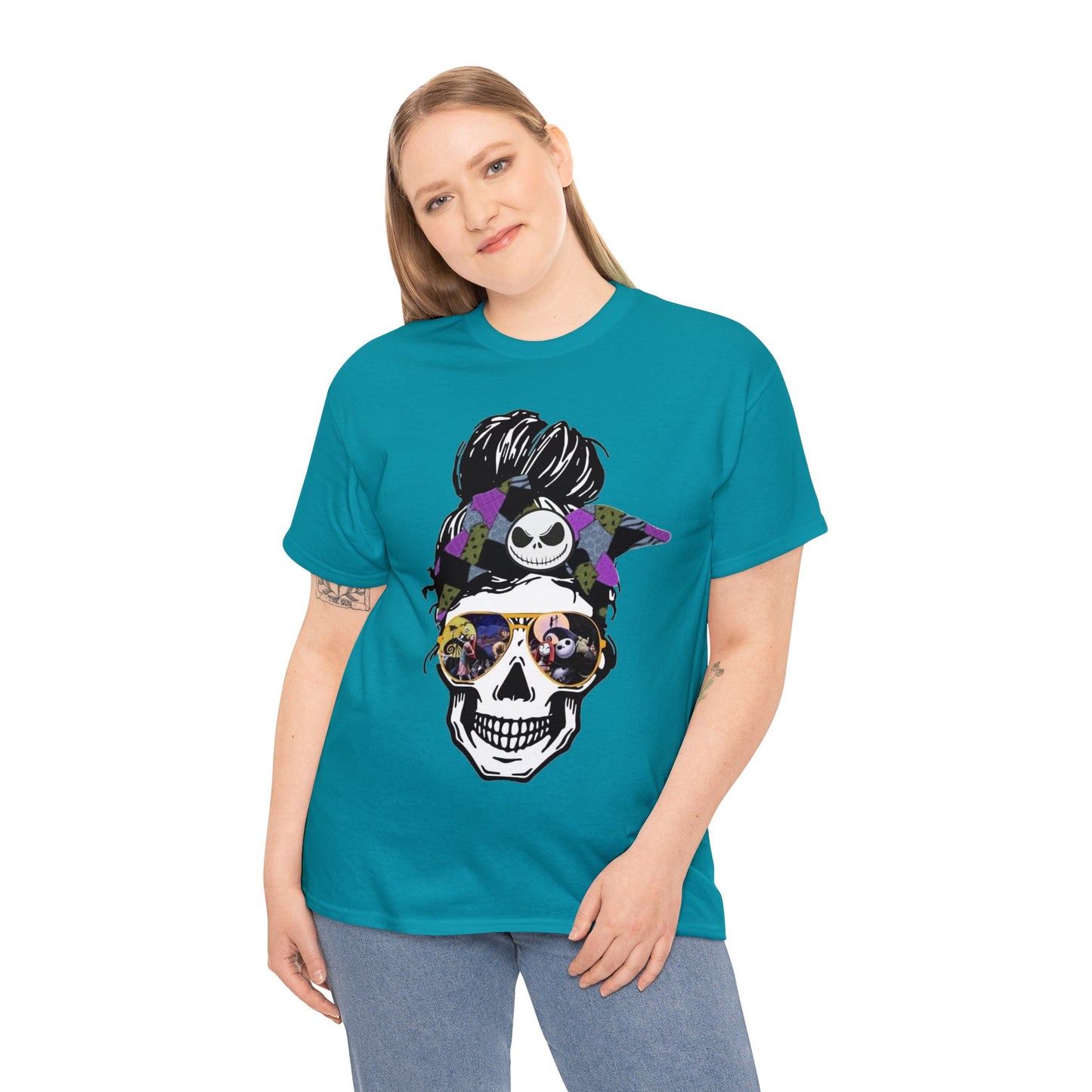 Halloween skull with jack and sally